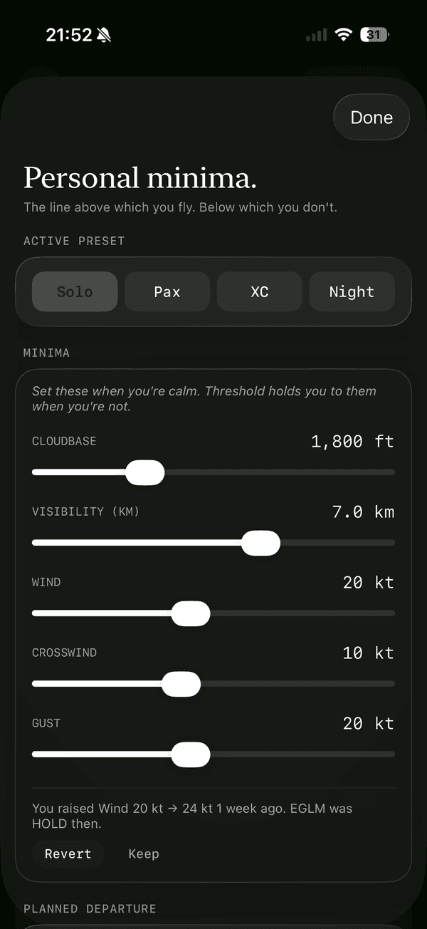 Threshold personal minima settings